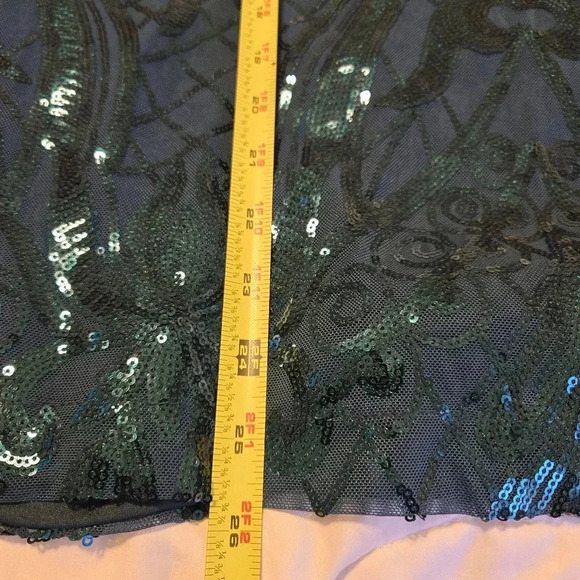 Lulu's Sparkling Magic Emerald Grn Sequin Lace-Up Mini Dress homecoming - Picture 4 of 9